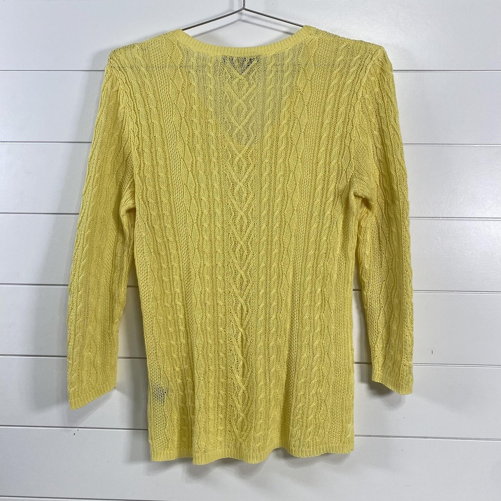 Lauren Ralph Lauren Sweater Womens Medium Yellow Cable Knit Linen 3/4 Sleeve - Picture 3 of 10
